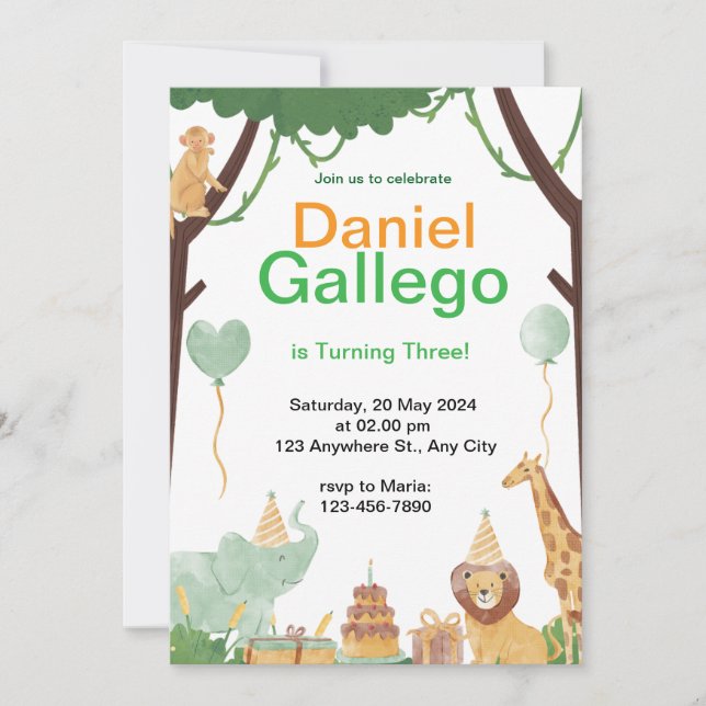 Ring djur för att fira födelsedag julkort (Framsida)