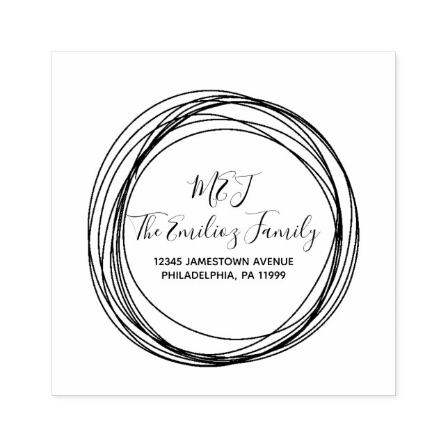 Ring-familjen med fet skript, monogrammed Namn Adr Stämpel (Tryck)