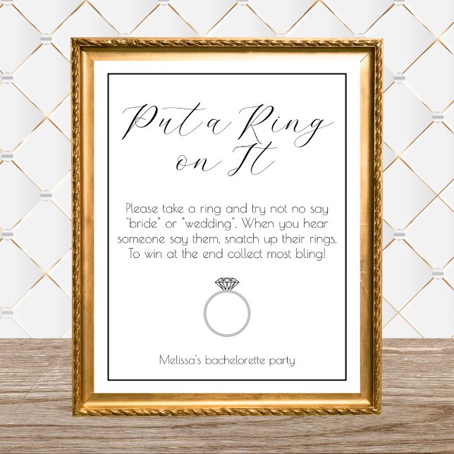 Ring Game Bachelorette-partiets Elegant Minimalist Poster (ring game bachelorette party ring game bridal shower elegant minimalist black and white)