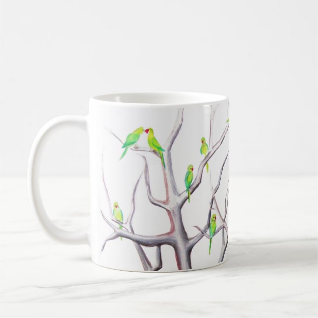 Ring hånglad parakiterkonstverkmugg kaffemugg (Vänster)