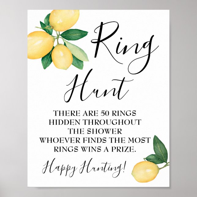 Ring Hunt Citroner Brudtidsfest spelskylt Poster (Framsidan)
