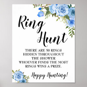 Ring Hunt Game Möhippa Blåa blommor-tecken Poster
