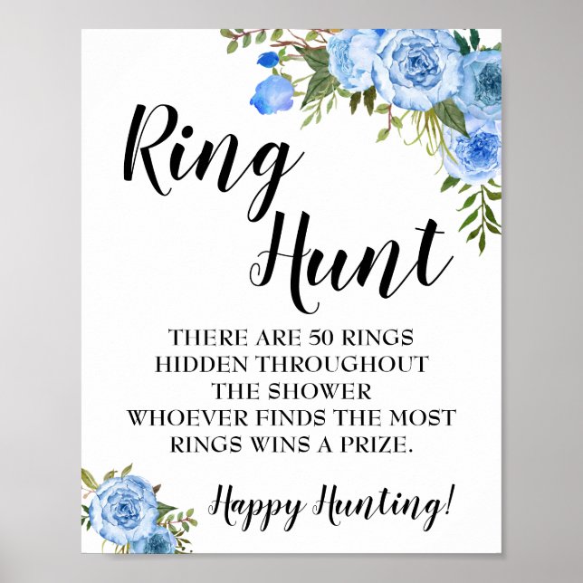 Ring Hunt Game Möhippa Blåa blommor-tecken Poster (Framsidan)