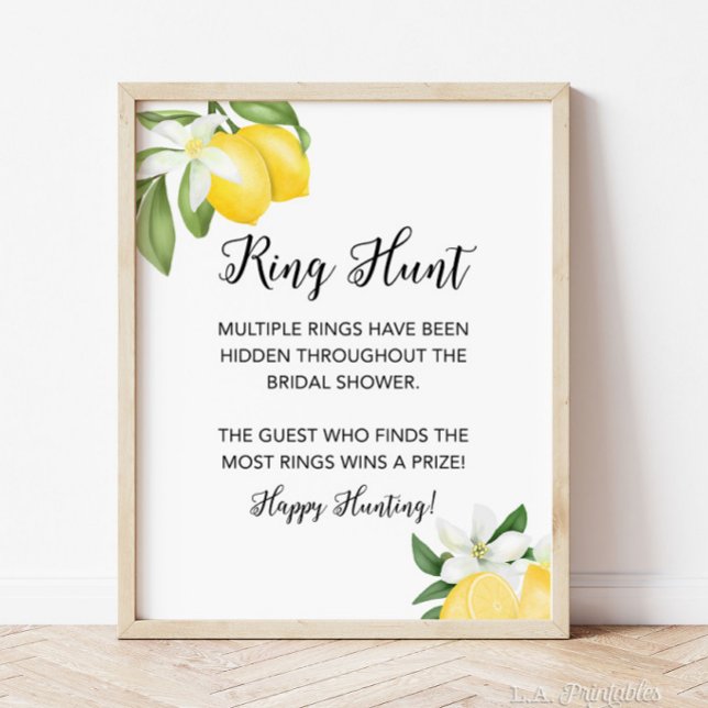Ring Hunt Lemon Citrus Möhippa Game Sign Poster (Ring Hunt Bridal Shower Game Sign, Lemon Citrus Theme)