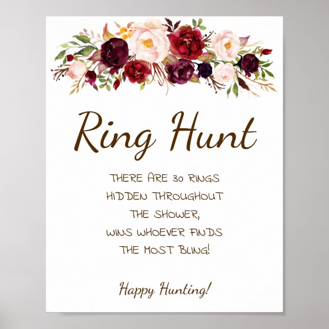 Ring Hunt Marsala Flowers Möhippa Game Sign Poster (Framsidan)