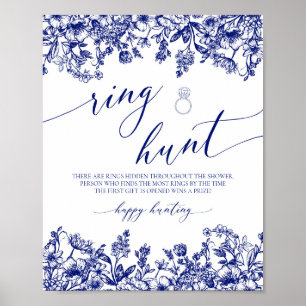 Ring Hunt-Möhippa-spelsignatur för marin blå Blomm Poster