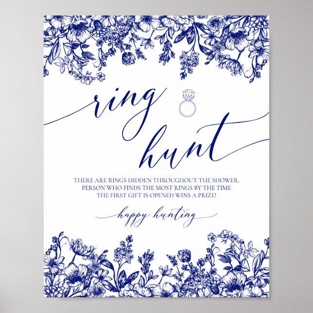 Ring Hunt-Möhippa-spelsignatur för marin blå Blomm Poster (Framsidan)