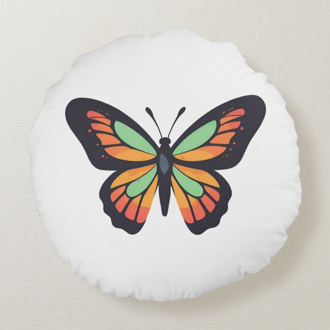 Ring i Blommor och fjäril-design Rund Kudde (Baksidan)