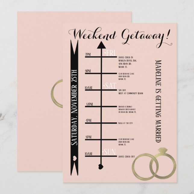 Ring i folie för möhippa-utflykt i rosa inbjudningar (Fram/baksida)