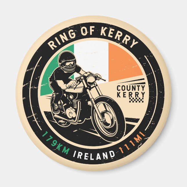 Ring i Kerry Ireland Motorcycle Magnet (Framsidan)