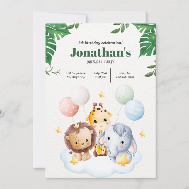 Ring in alla festsafari djur - En Safari Äventyr Inbjudningar (Framsida)