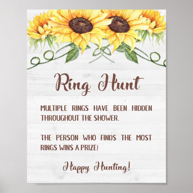 RING JAKT Solros Bröllopsdusch Spelskylt Poster (Framsidan)