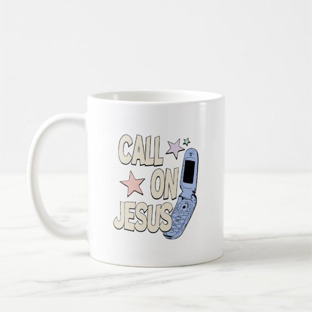 Ring Jesus – Retro trosdesign Kaffemugg (Vänster)