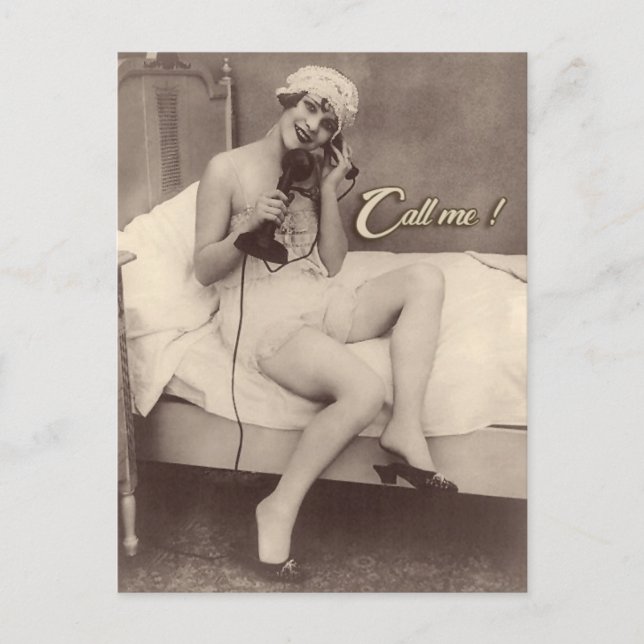 Ring mig! 1920-talets flapperflicka risqué vykort (Framsida)
