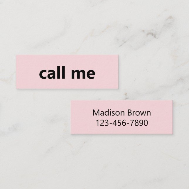 Ring mig Blek Rosa och svart ditt Mobila namn Mini Visitkort (Fram/baksida)