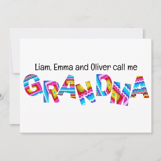 Ring mig Grandma Crochet Brev Child Namn Inbjudningar (Framsida)