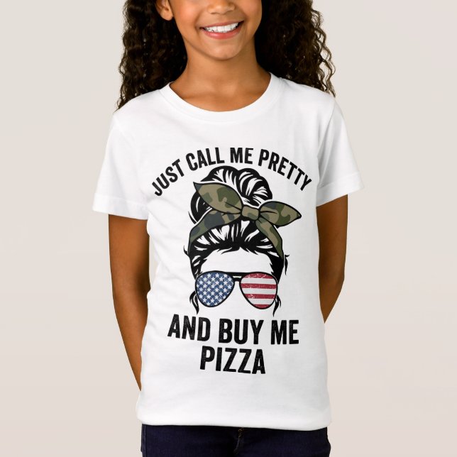 Ring mig Söt och köp Pizza Funny Girls P T Shirt (Framsida)