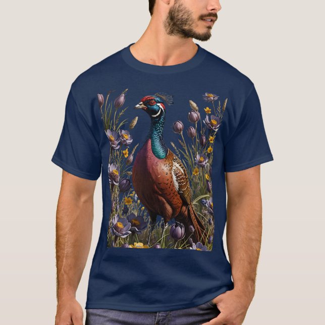 Ring-neckad Fasan Omgiven Av Amerikansk Pasque T Shirt (Framsida)