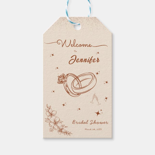 Ring och blomster Handritad Bröllopsfest  Presentetikett (Framsidan)