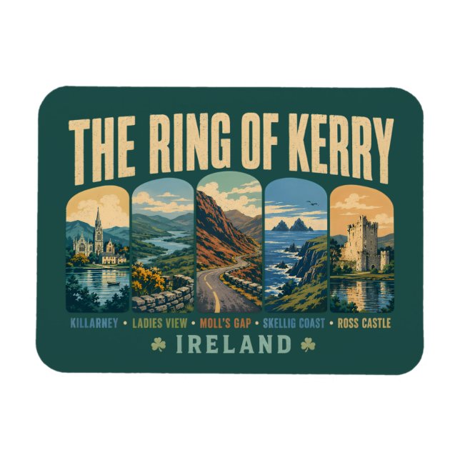 Ring of Kerry Ireland Landmarks Illustration Retro Magnet (Horisontell)