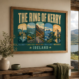 Ring of Kerry Irland Landmärken Illustration Retro Poster