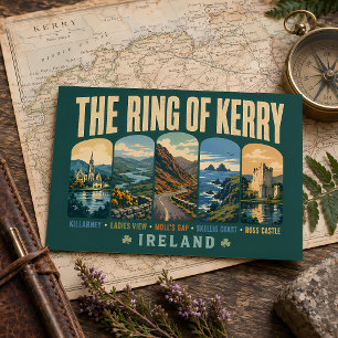 Ring of Kerry Irland Landmärken Illustration Retro Vykort