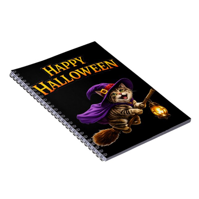 Ring tabby häxa kattunge nyckfull glad Halloween Anteckningsbok (Högra Sidan)