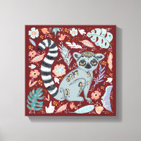 Ring Tails Lemur Cute Blommigt