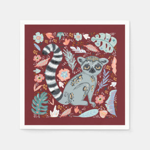 Ring Tails Lemur Cute Blommigt Pappersservett