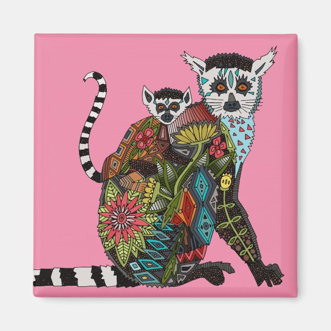 Ring Tails Lemur Kärlek rosa Magnet (Framsidan)