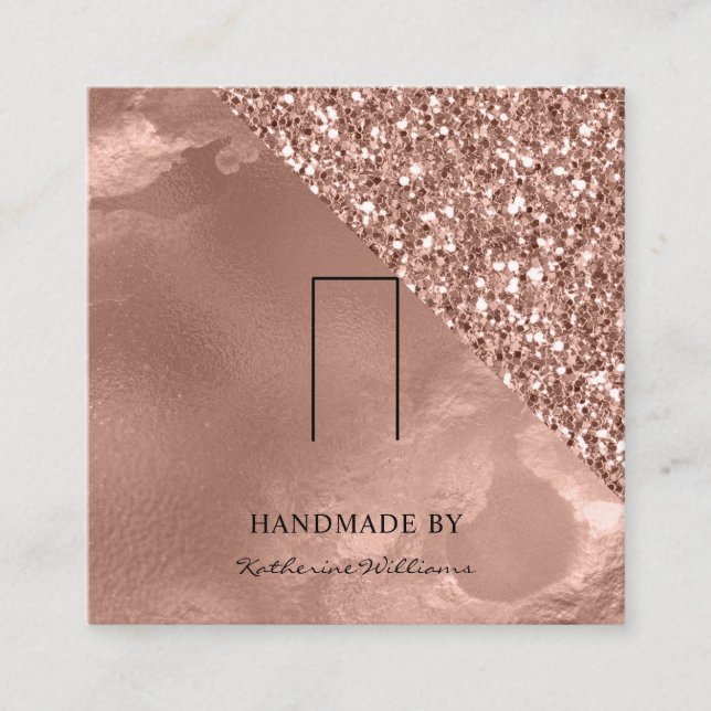 Ring Visning Card | Ro Guld och Glitter Fyrkantigt Visitkort (Framsida)