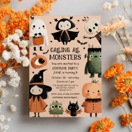 Ringa alla monster Spooky Cute Birthday Party Inbjudningar