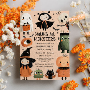 Ringa alla monster Spooky Cute Birthday Party Inbjudningar