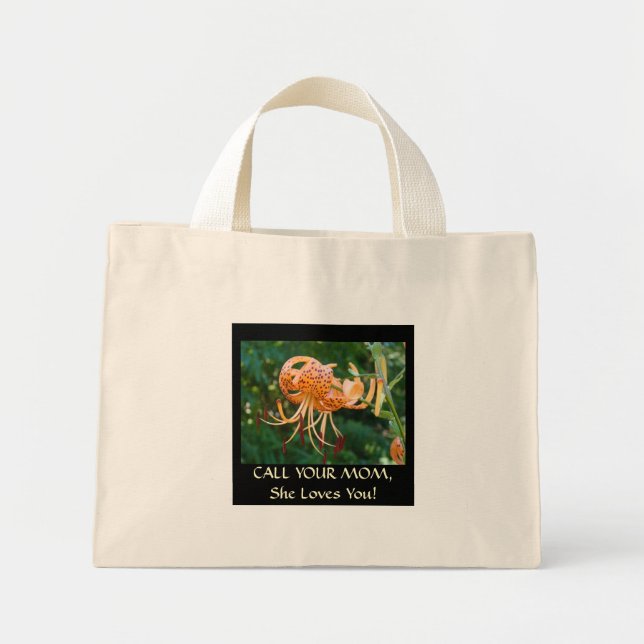 RINGA DIN MAMMA Hon älskar dig! Canvasväska presen Mini Tygkasse (Framsidan)