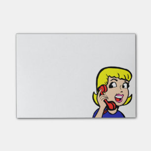 Ringa flickan som den komiska remsan noterar post-it block