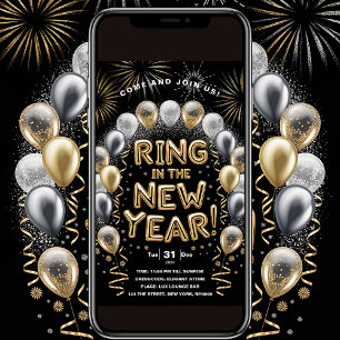 Ringa in det nya året Guld Ballong Fest Inbjudan