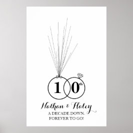 Ringar 10-årsdagens miniavtryck av Bröllop gästbok Poster