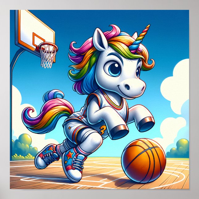 Ringar Dream: Rainbow Unicorn Basketball Star Poster (Framsidan)
