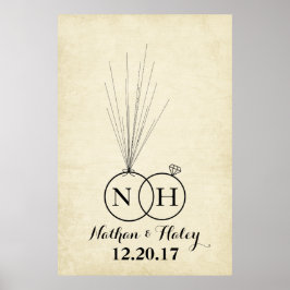 Ringar Initial Ballong Tumavtryck Bröllop Gästbok Poster