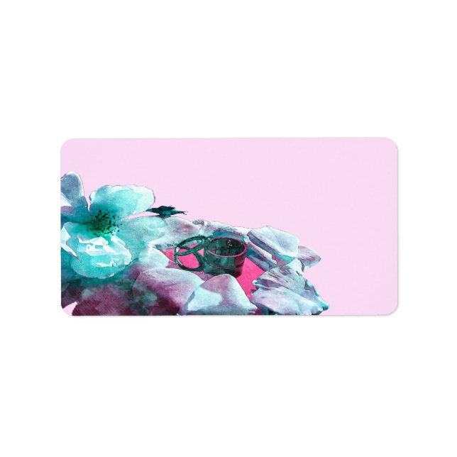 Ringar med vit ros petals adressetikett (Framsidan)