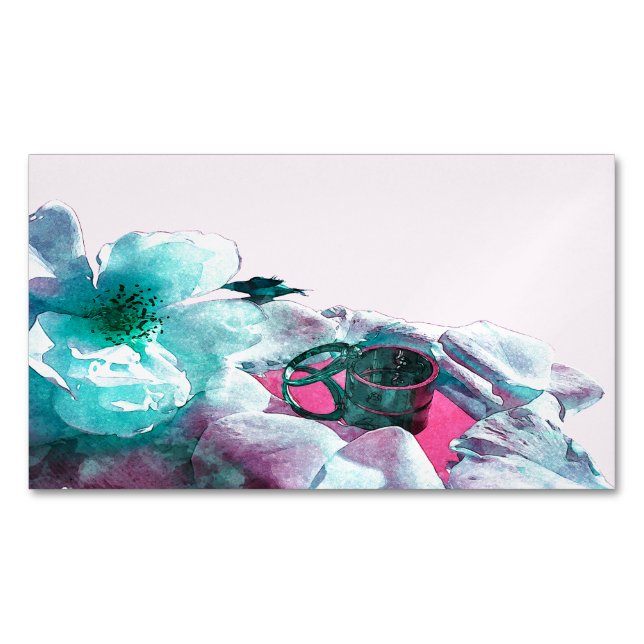 Ringar med vit ros petals magnetiska visitkort (Framsida)
