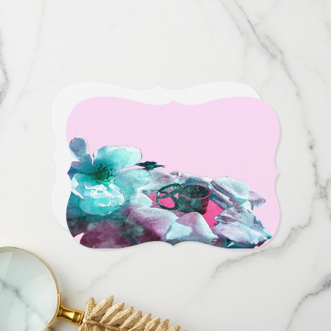 Ringar med vit ros petals tack kort (Fram/Back In Situ)