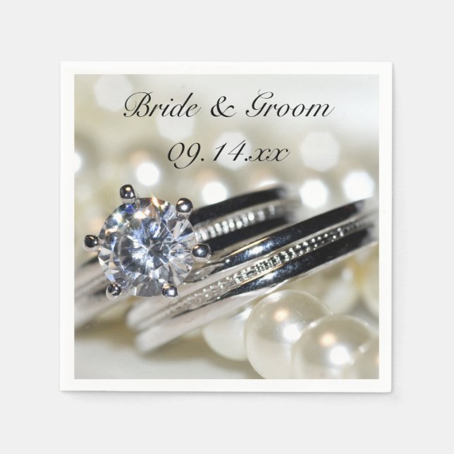 Ringar och vita pärlor Bröllop Pappersservett (Framsidan)
