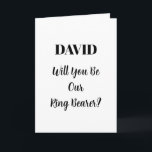 Ringbearer Black White Elegant Minimal Bröllop Inbjudan<br><div class="desc">En enkel,  minimal utformning av eleganten för att fråga "Kommer du att bli vår ringmärkare" med anpassningsbar och anpassade textmallar för namn som du kan anpassa!</div>