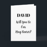 Ringbearer Black White Elegant Minimal Bröllop Inbjudan<br><div class="desc">En enkel,  minimal utformning av eleganten för att fråga "Kommer du att bli vår ringmärkare" med anpassningsbar och anpassade textmallar för namn som du kan anpassa!</div>