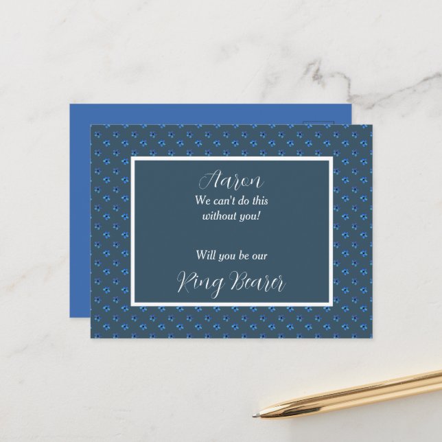 Ringbjudning i blått och vitt meddelande vykort (Fram/Back In Situ)