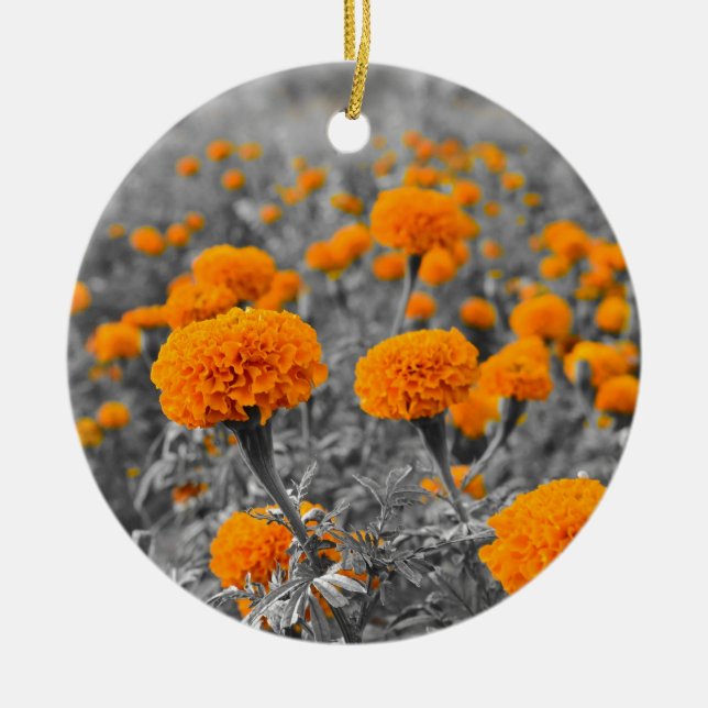 Ringblomma- eller Tagetes blommor Julgransprydnad Keramik (Framsidan)