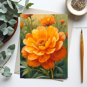 Ringblomma Orange Vattenfärg Blommig Målning Vykort