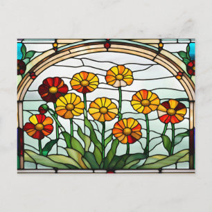 Ringblommor Stained Glass Trädgård Vykort