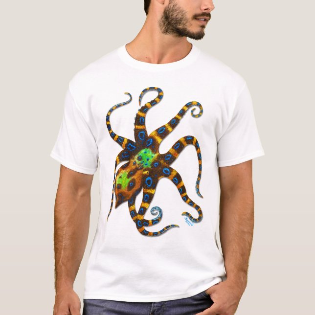 Ringed bläckfisk för blått t shirt (Framsida)